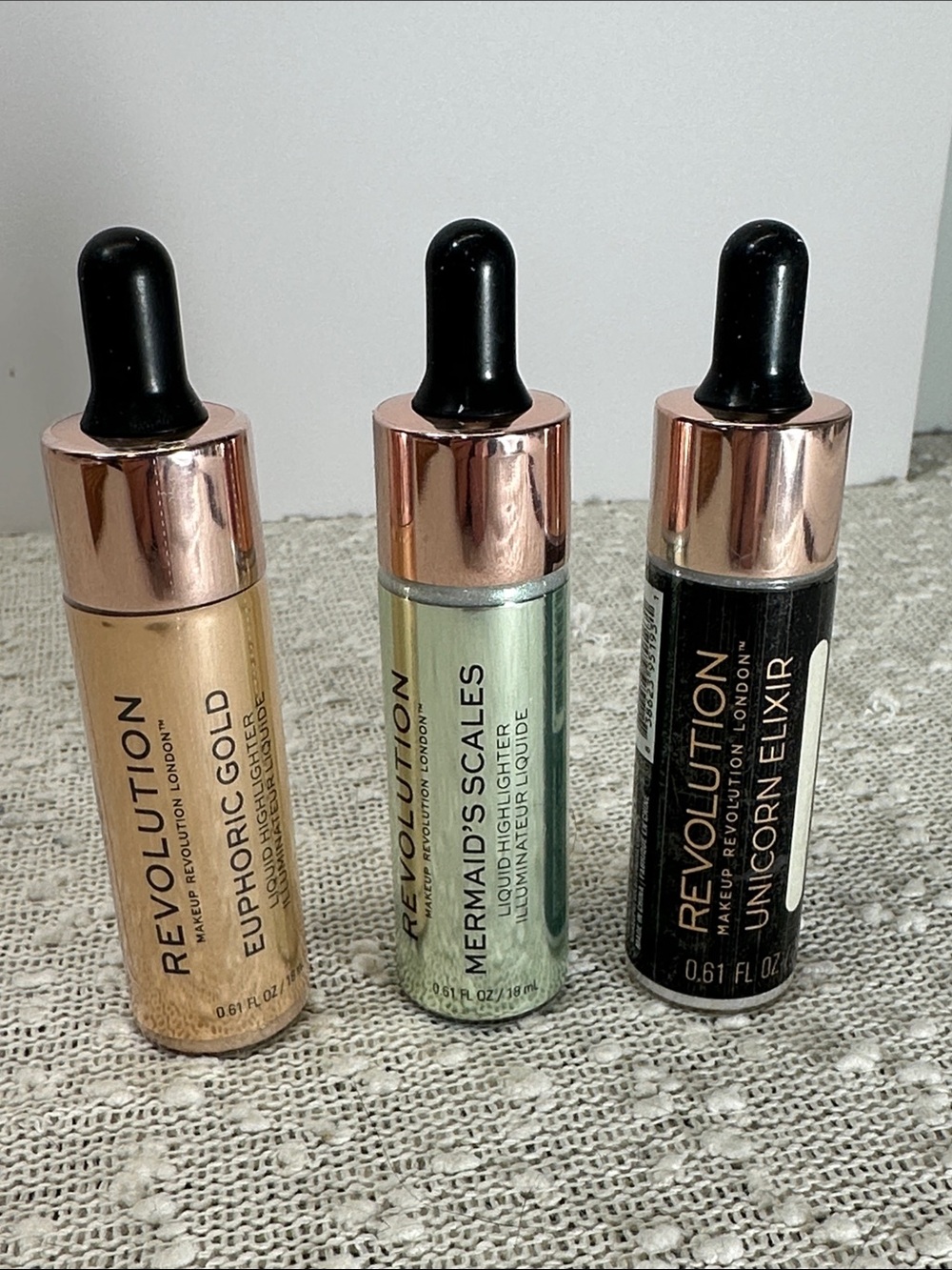 Makeup Revolution Liquid Highlighter Lot Euphoric Gold Mermaid's Scale Unicorn